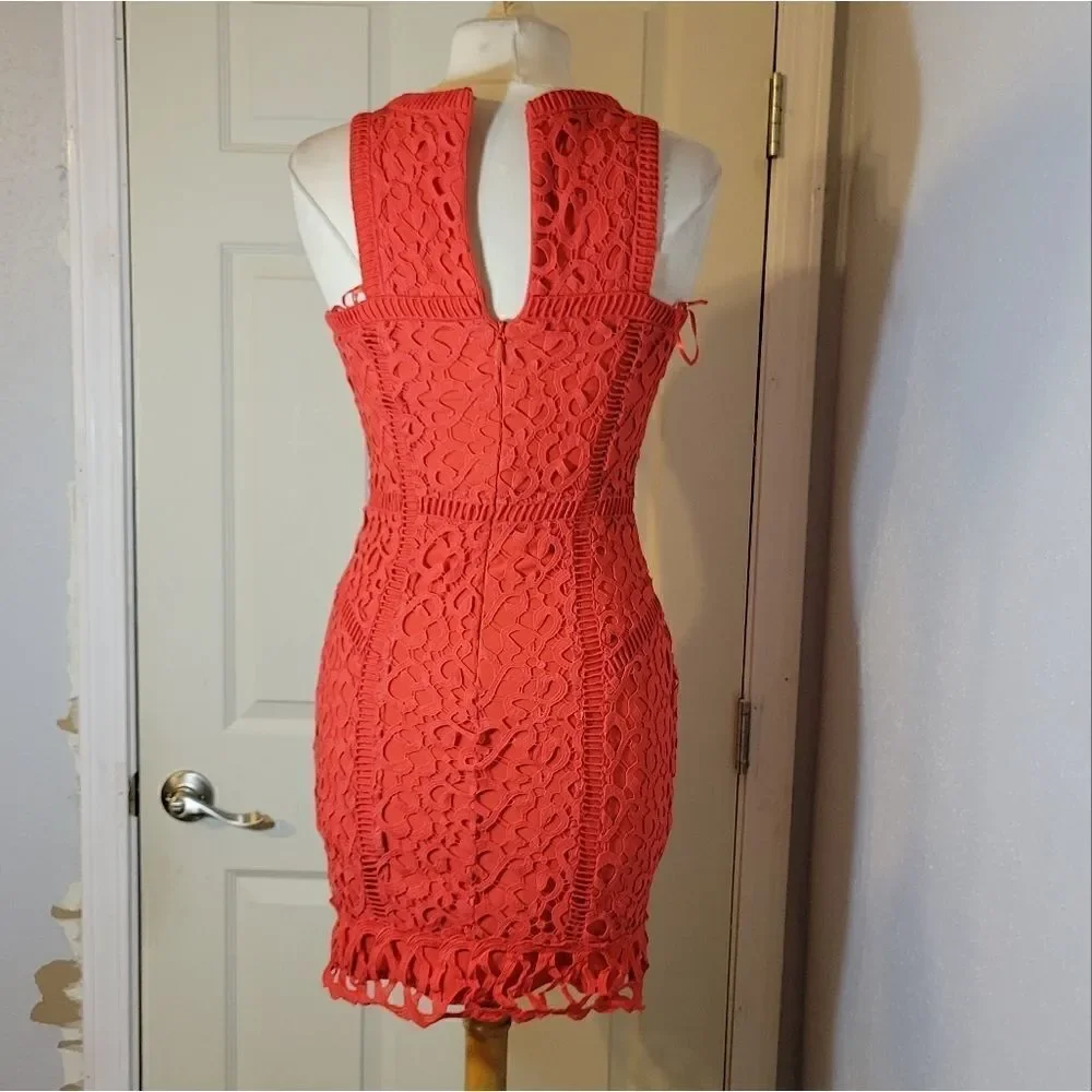 Greylin Red Inset Lace sheath Dress sz XS - Picture 4 of 12